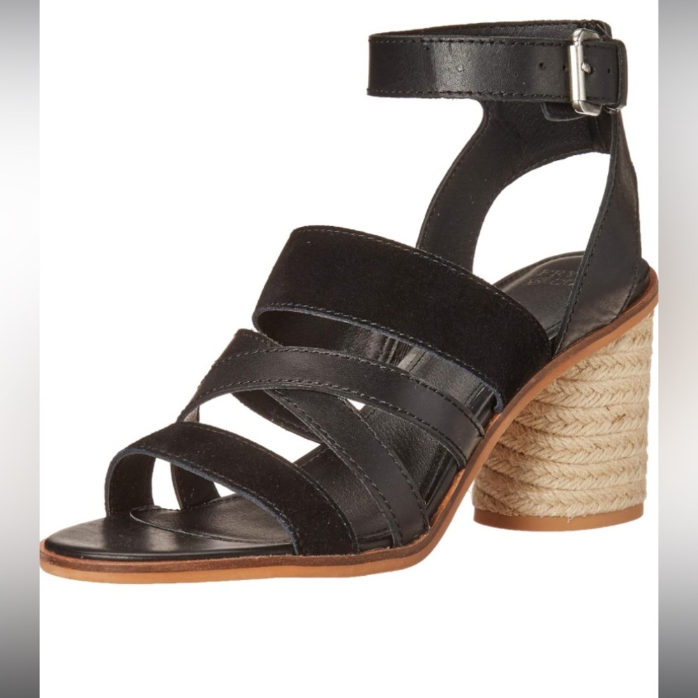 Frye & CO. Ankle Strap Leiah Heeled Woven Strappy Leather Sandals Black Size 8